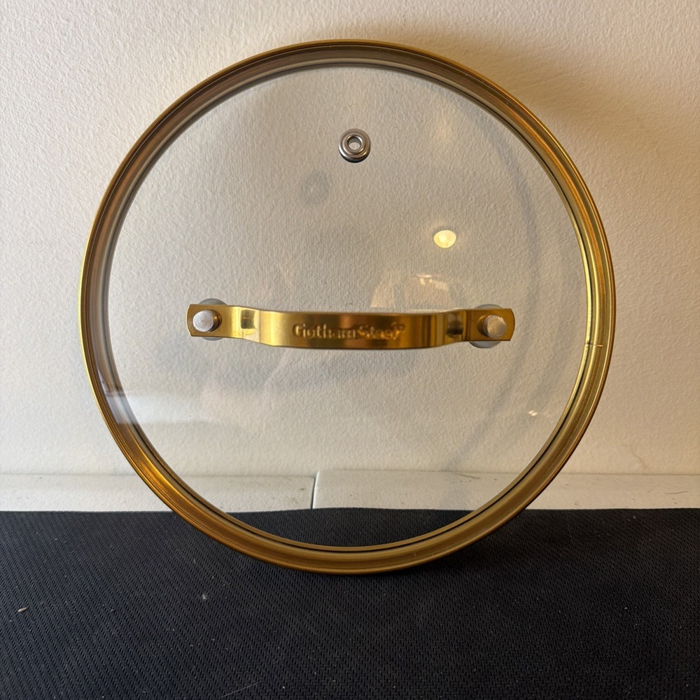 Gotham Steel Round Tempered Glass Lid 6 7/8" INNER. Gold Rim And Handle. Replace